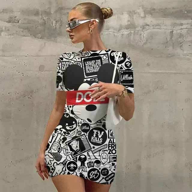 Elegant Dresses for Women 2023 Top Sexy Slim Fit Tight Women's Dress Casual Disney Mickey Mouse Print Cartoon Fashion Print - Seprincess