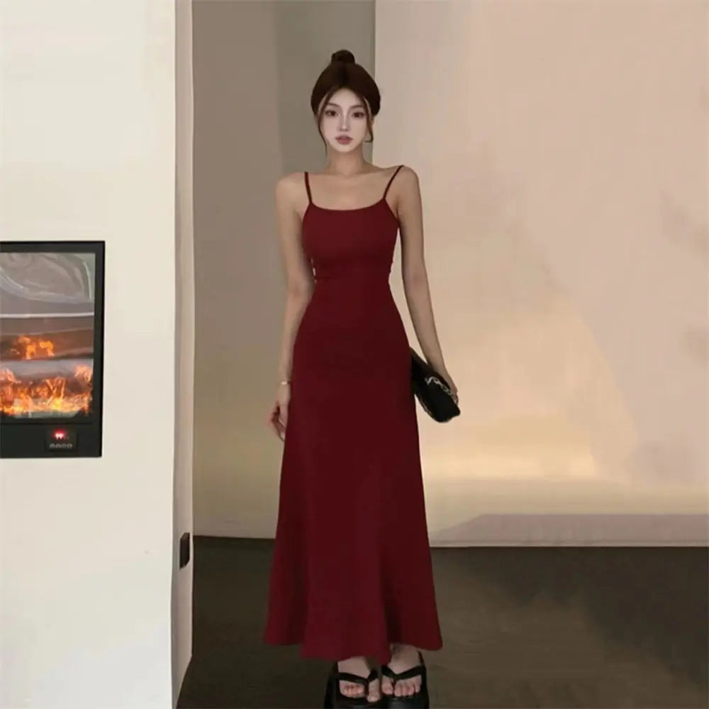 Dress Women A-line Minimalist Solid All-match Backless Elegant High Waist Leisure Popular Korean Style Female Tender Summer Cozy - Seprincess