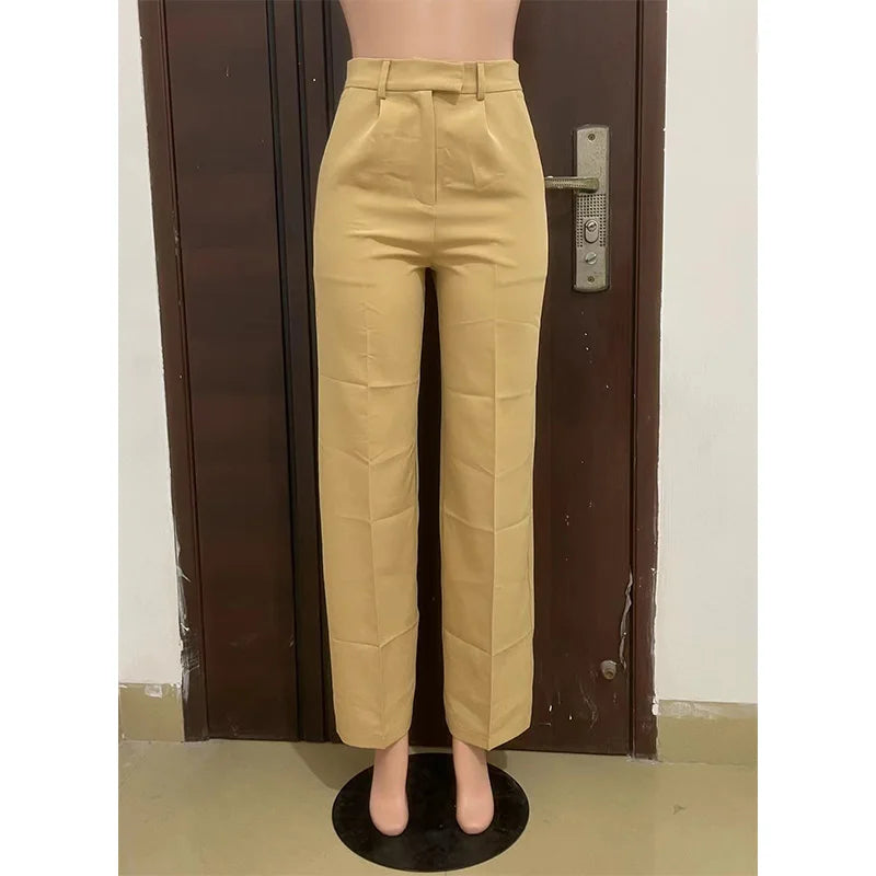 Stigende Wide Leg Straight Dress Pants with Pocket Women Plain Color Business Casual Pants Loose Fit Midi Waist Office Trousers