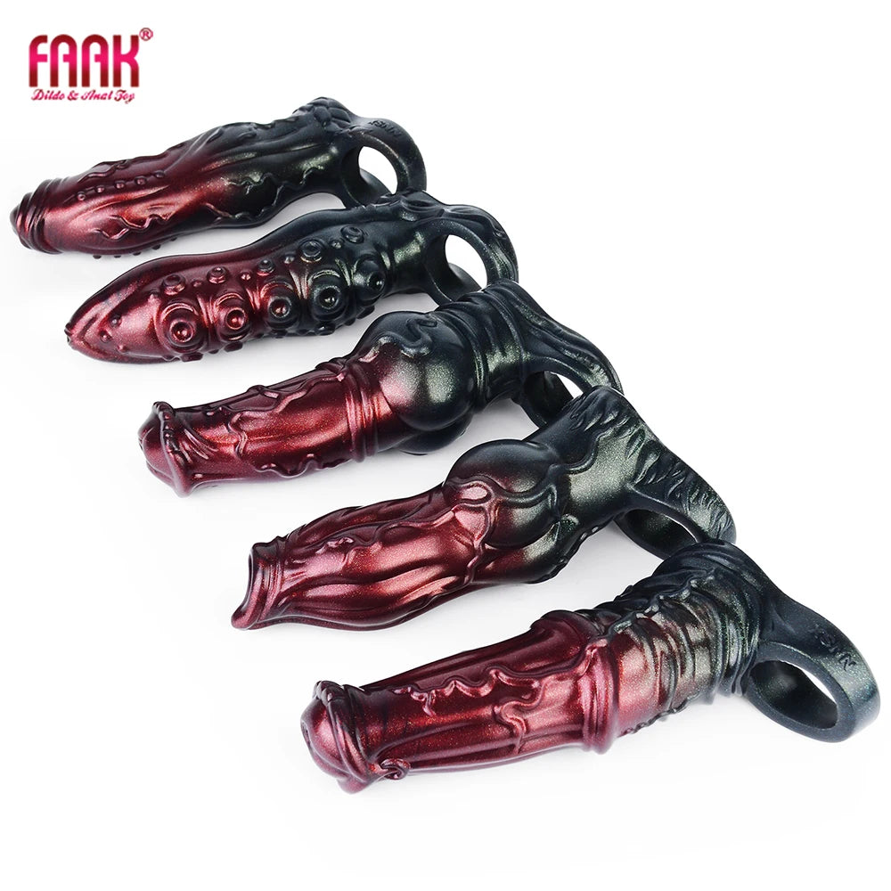 FAAK Large Silicone Fantasy Knot Penis Sleeve  Cock Enlargement Sex Toys For Men Delay Ejaculation Size M L