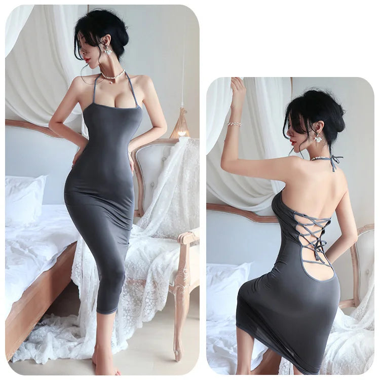 Sexy Dress Hanging neck backless strap suspender buttocks wrapped long skirt Woman clothes Evening dresses cheap clothes xxx - Seprincess