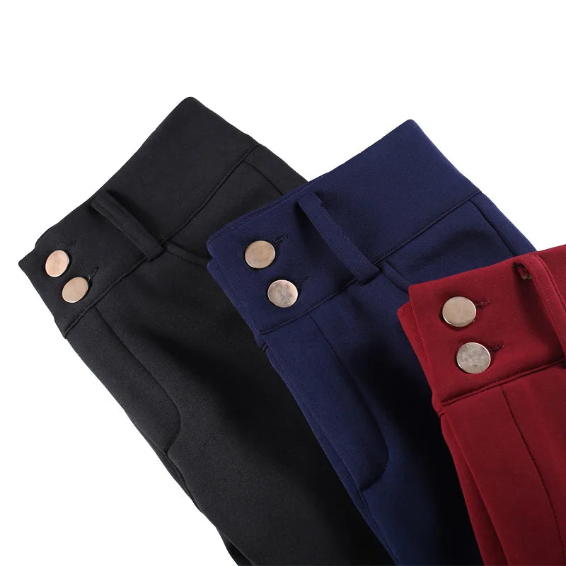 Winter Velvet Thick Warm Pants For Women Skinny Stretch Fleece Pencil Pants High Waist Solid Black Blue Trousers Female