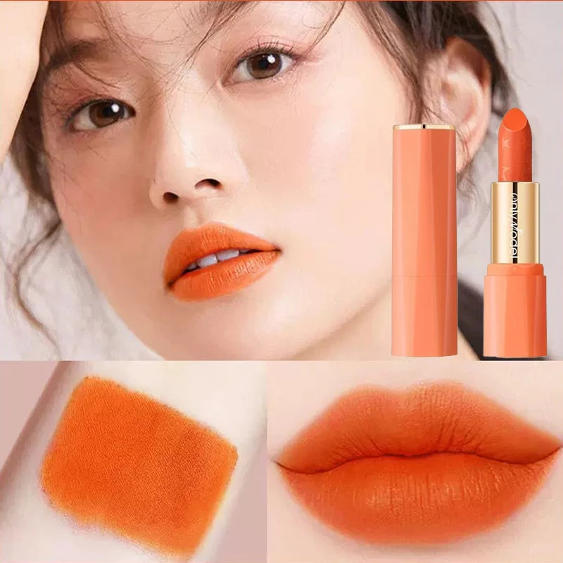 Orange Lipstick Lip Glaze Silky Smooth Matte Lip Gloss Carrot Bright Color Lasting Lip Stick Sexy Women Cosmetics Makeup Product - Seprincess