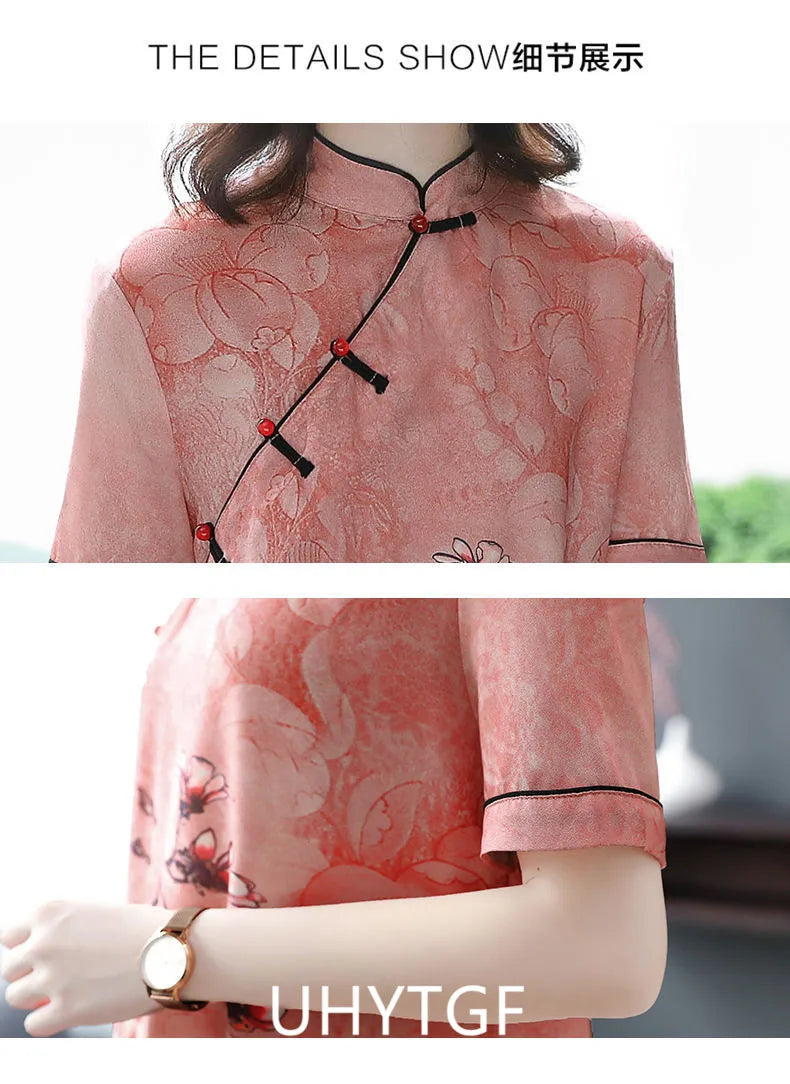 Large Size XL-5XL 2024 New Loose Fashion Modern Cheongsam Dress Women Short Sleeve Qipao Traditional Chinese Style Clothes 2492 - Seprincess