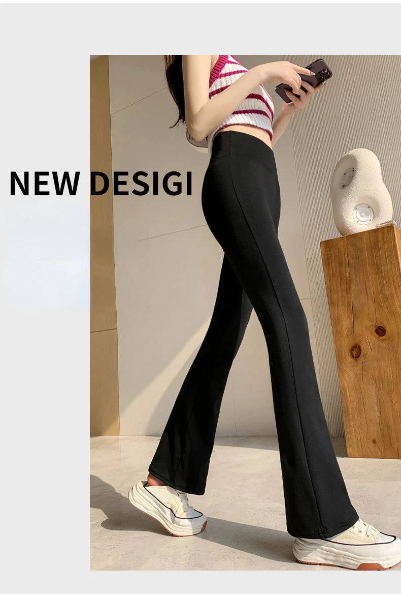 High Waist Slim Flared Pants Solid Sexy Leggings High Elastic Skinny Hip Liftting Pants Outdoor Trainning Fashion Yoga Tights