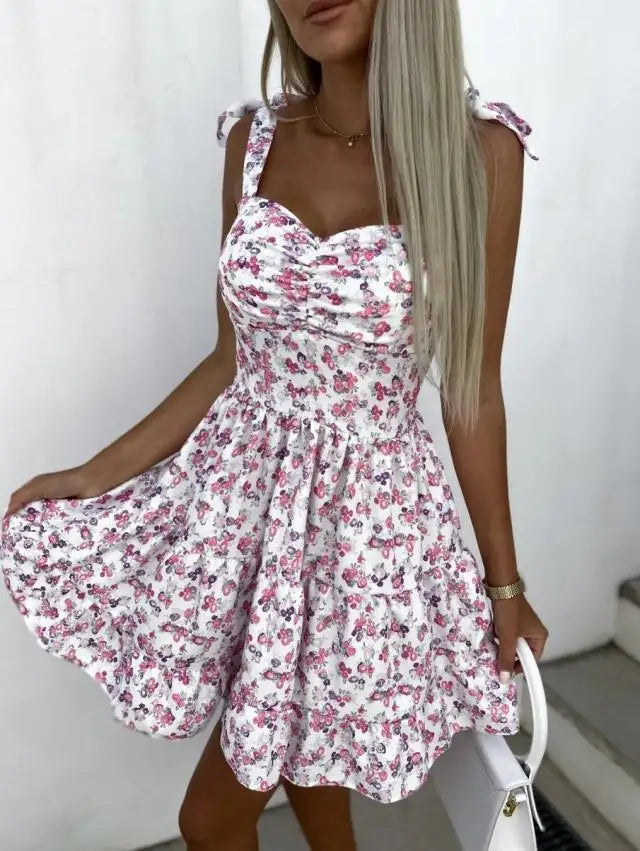 Women Summer Dress Sexy Strapless Bow Tie Vacation Boho Beach Short Sweet Dresses Vestidos Backless Elegant Dresses ワンピ�`ス　レディ�`ス - Seprincess