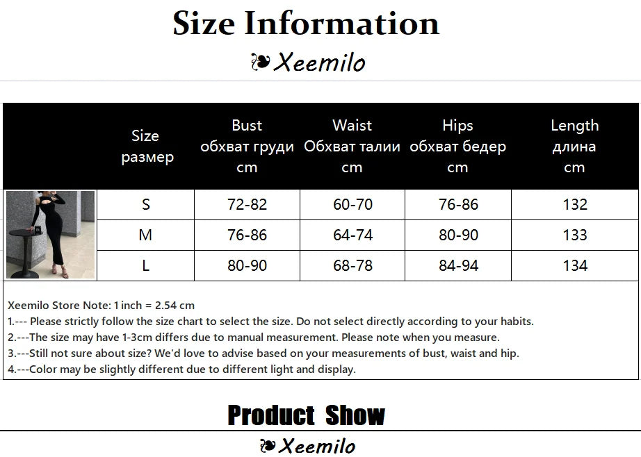 Xeemilo Elegant Hollowed Off Shoulder Maxi Dress Black Sexy Long Sleeve Split Dresses 2022 Women Slim Fitting Evening Party Robe - Seprincess