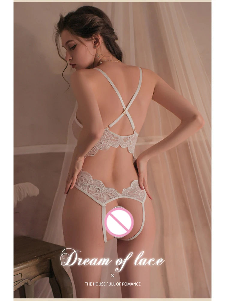 Sexy lingerie Lace transparent hollow tight suspender with open gear sexy sets Sex clothes adult sexy sets latex sexy girl xxx - Seprincess