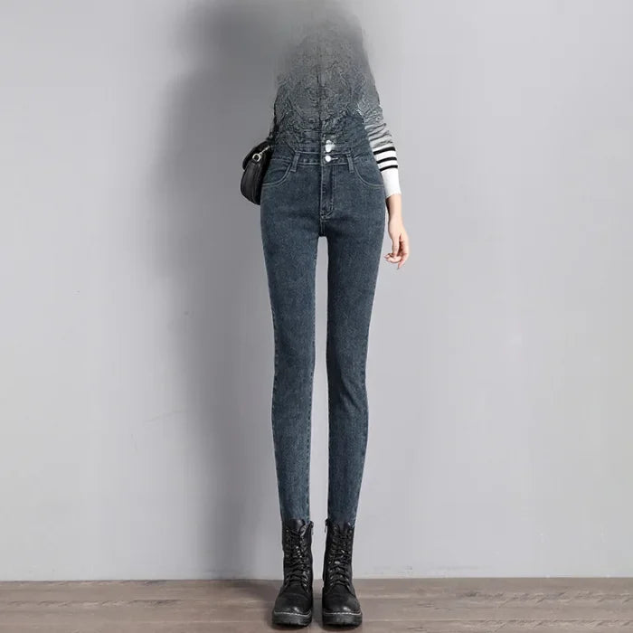 Black High-waisted Slimming Denim Jeans For Women Butt-lifting Tummy-control Features