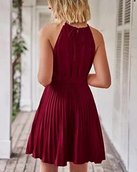 2023 Summer Short Pleated Dress Women Halter Dress Ladies Sleeveless A Line Party Dress For Women - Seprincess