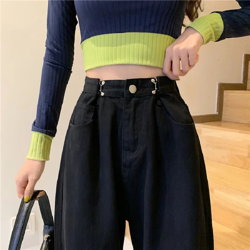 Spring Autumn High Street Network Red Denim Pants Female Y2k Korean Version High Waist Loose Leg Straight Leg Mopping Pants Tide