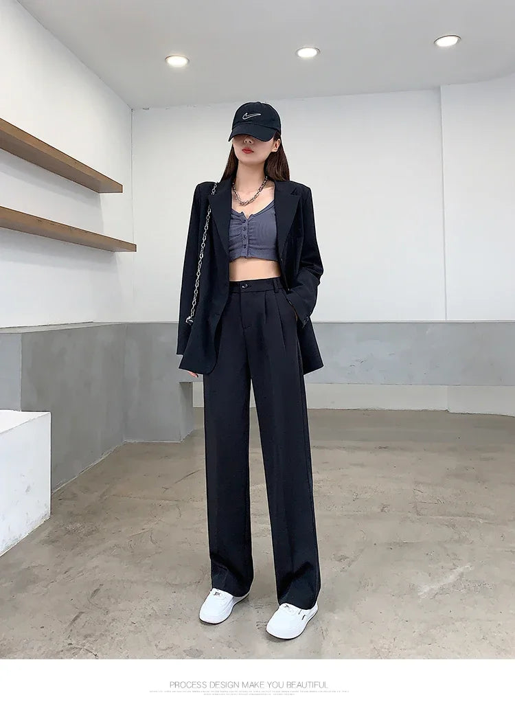 Casual High Waist Loose Wide Leg Pants for Women Spring Autumn New Female Floor-Length White Suits Pants Ladies Long Trousers