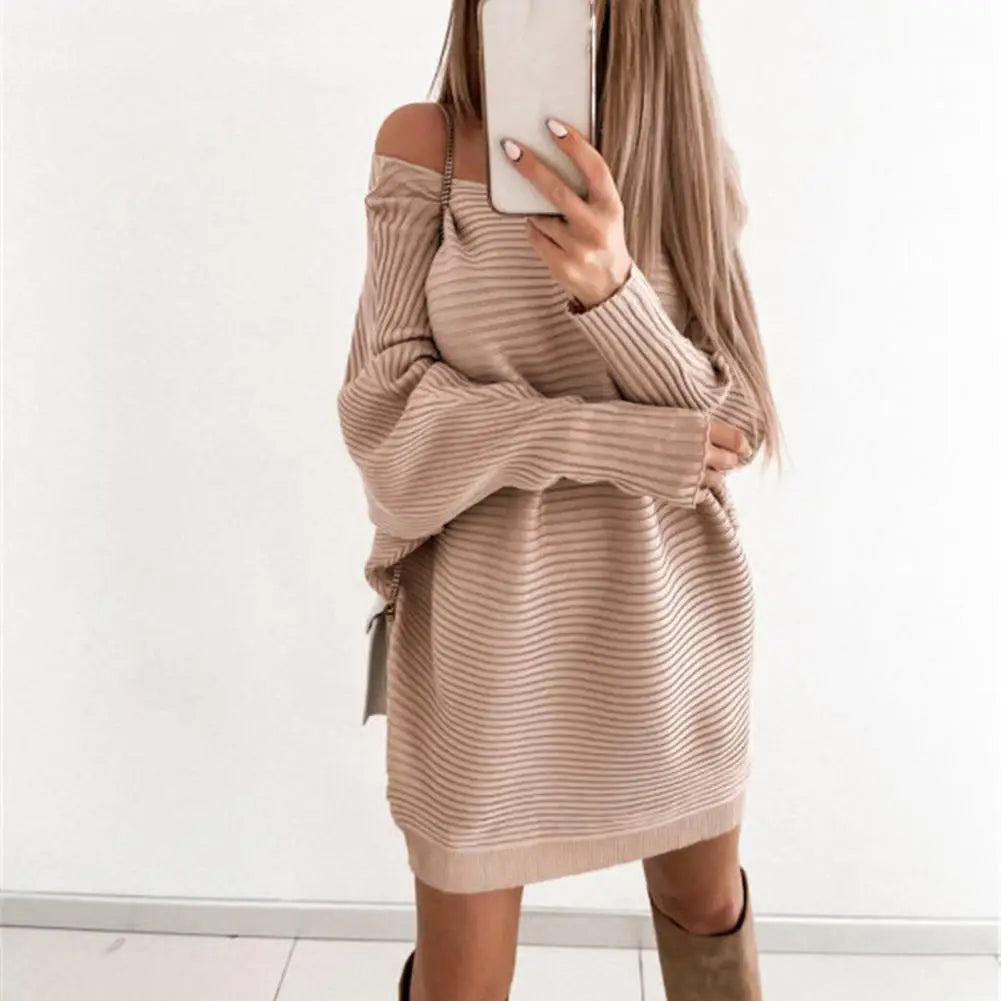 Chic Winter Dress Long Sleeves Keep Warm Above Knee Solid Color Fall Mini Dress - Seprincess