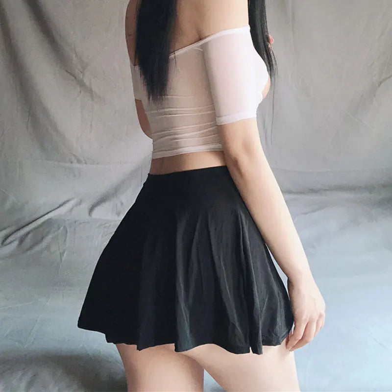 Summer Women's Skirts Sexy Mini Pleated Skirts Sexy Club Outfits for Women Girl Korea Black  Y2k A-line Stretchy Skirt - Seprincess