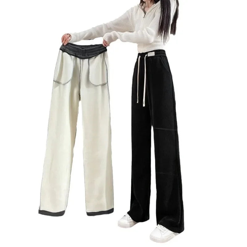 Women's Narrow-Legged Fleece-Lined Bell Bottoms Casual Straight-Leg Pants Trendy Autumn Winter 2023 Slimming Draped Cotton Velve