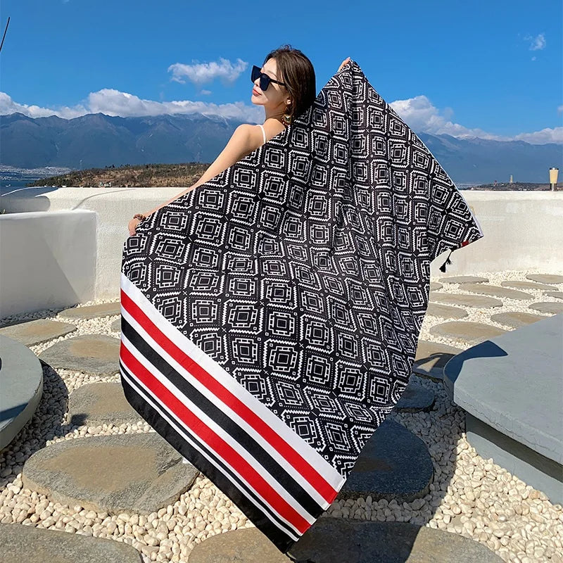 2018 New 90x180cm Twill cotton Pareo Beach Cover-Ups Women Large Beach Dress Bikini Bathing Swimwear Cover Up Sarong Wrap Scarf - Seprincess