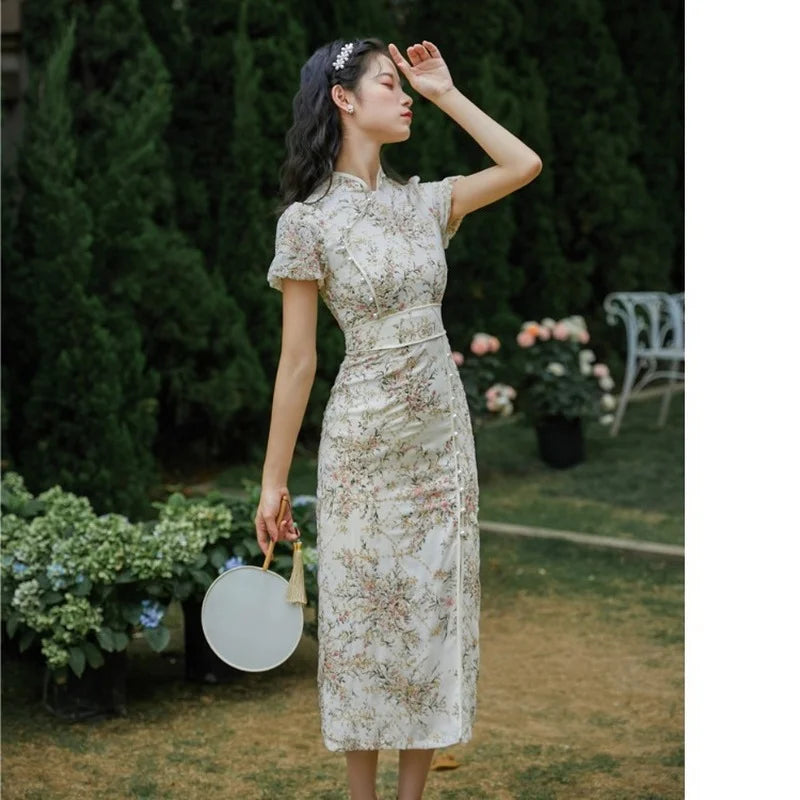 2023 Summer Improved Cheongsam Chinese Traditional Dress Embroidery Retro Oriental Party Floral Qipao Evening Dress  for Women - Seprincess