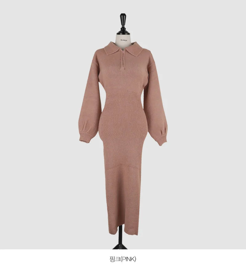 Vintage Long Sleeve V-neck Knitted Sweater Midi Dresses for Women Zipper Lapel Elegant Warm Bodycon Dresses Autumn Winter 2024