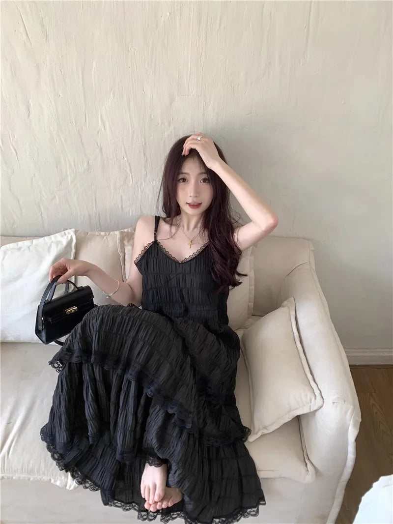 Summer Befree Long Vintage Casual Ruffles Elegant Maxi Strap Camis Silky Beach Lace Elegant Party Dress Vestidos Sexy Women - Seprincess