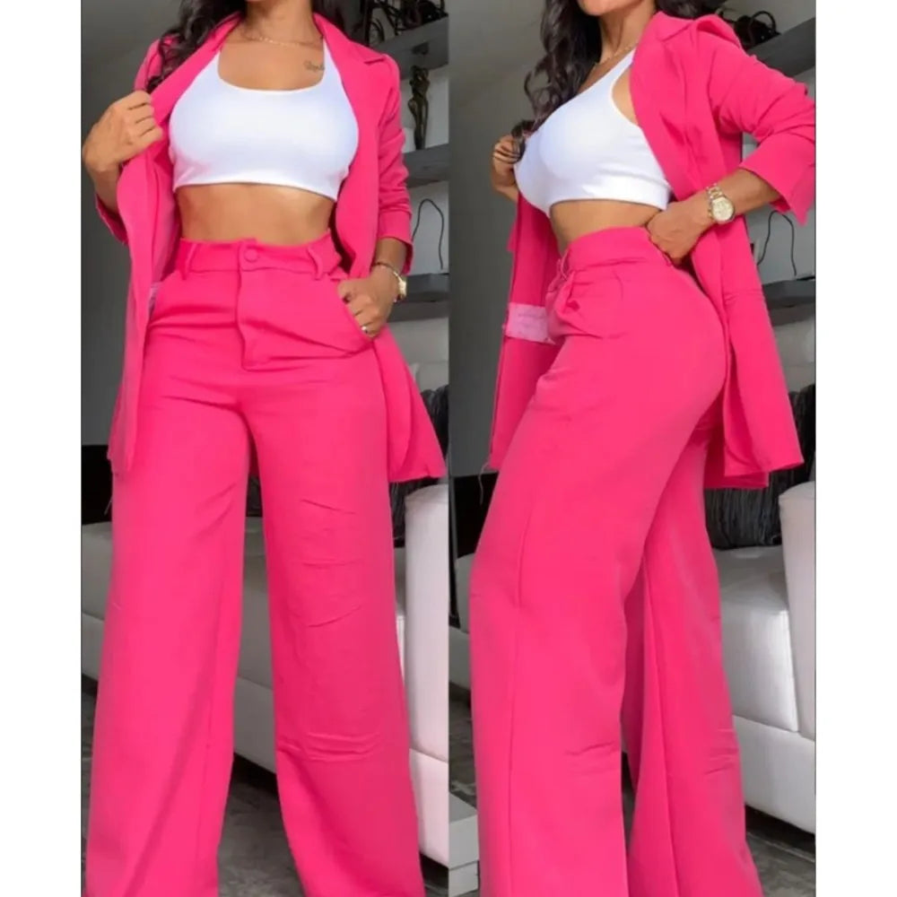 Elegant Autumn Women's Blazer & Pants Two Piece Set Female Outifits Fashion Notched Collar Coat & Pocket Design OL Trouser Suit - Seprincess