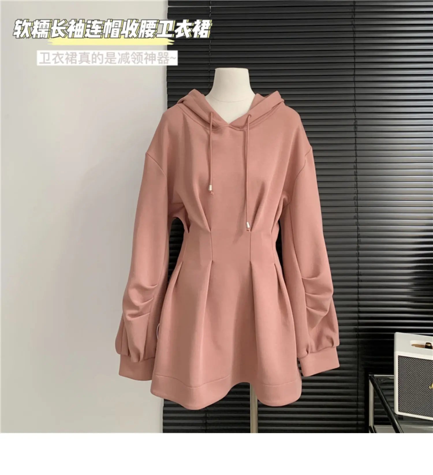 Autumn Winter Y2k Long Sleeve Midi Hoodies Dress Women 2000s Aesthetic Tunic Frocks Solid Color One-Piece Gyaru Dark Academia - Seprincess