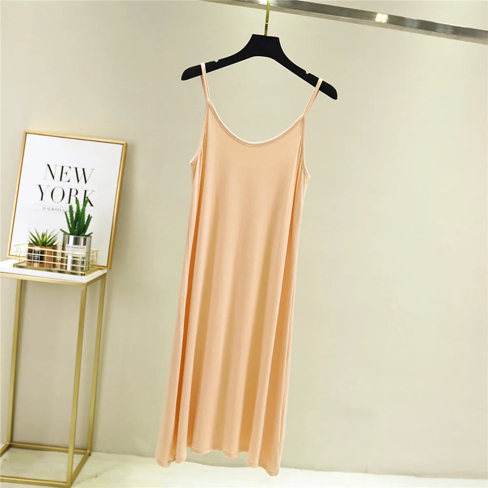 2022 O-Neck Dresses tops Women's Petticoat Woman Dress Slip Underdress Bottoming Straight Femmale Slips Woman Intimates Dress - Seprincess