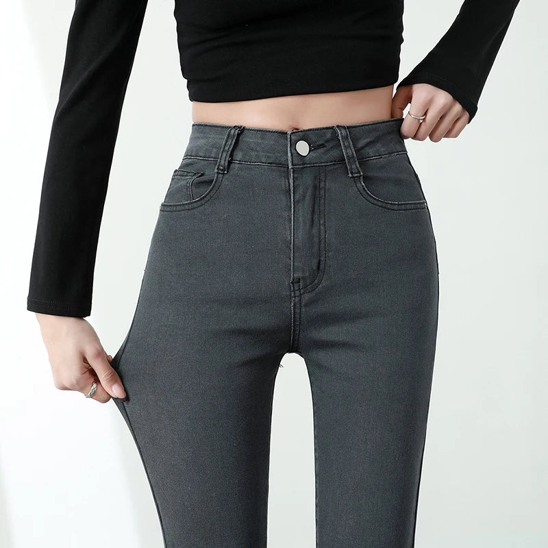 New Sexy Women Light Blue Slim Skinny Denim Jeans High Waist Elastic Mom Jeans Stretch Pencil Pants Streetwear Tight Trousers