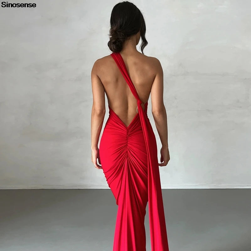 Womens Elegant Evening Party Cocktail Long Dress Sexy Backless Open Back Ruched Slim Bodycon Formal Wedding Guest Maxi Dress - Seprincess