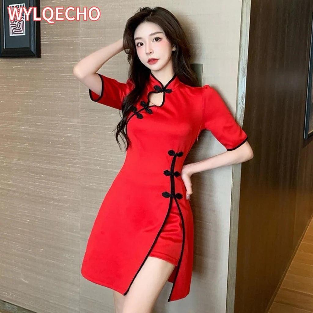 Vintage Patchwork Elegant Young Women Qipao Summer Short Sleeve Chinese Slim Improved Cheongsam Ladies Casual Retro Dress KK4449 - Seprincess