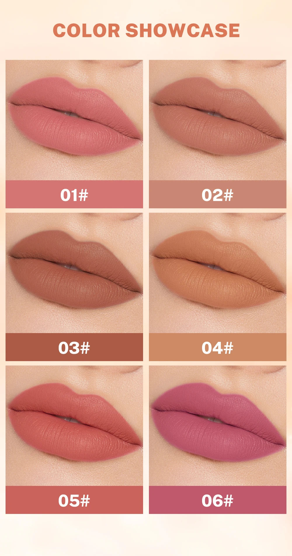 QIBEST 6 Color Lipstick Matte Waterproof Velvet Pigment Nude Rouge Long Lasting Lip Stain Profissional Cosmetics Beauty Lip Balm - Seprincess