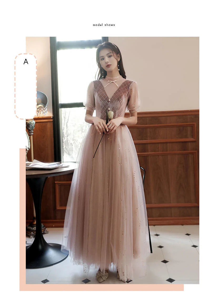 2022 New 4 Styles Bridesmaid Dress Bow Retro Elegant Long-sleeved Chic Temperament Long Evening Dress For Wedding Women Guest - Seprincess