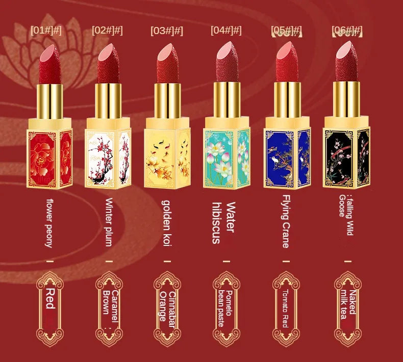 Chinese Style Carved Lipstick Set Forbidden City Christmas Gift Box Moisturizing Show Whiteness New Year Makeup Cosmetic - Seprincess