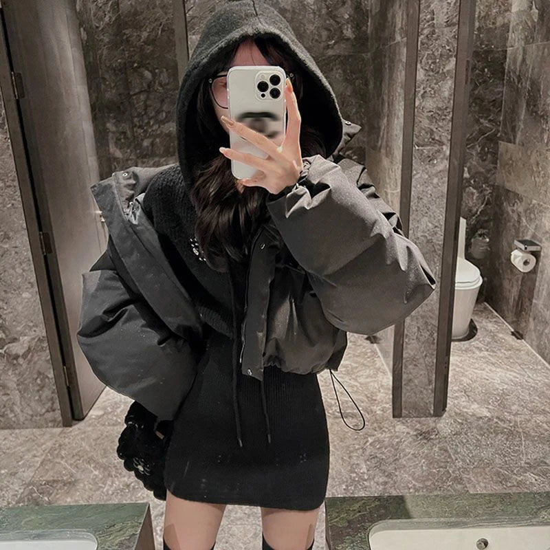 MEXZT Streetwear Knitted Mini Dress Women Hooded Sweater A Line Dresses Winter Korean Solid High Waist Slim Casual Vestidos New - Seprincess