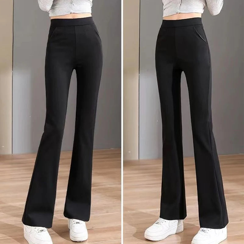 Fashion Black Thin Flare Pants Summer New High Waist Solid All-match Slim Plus Size Wide Leg Pants Casual Vintage Women Clothing