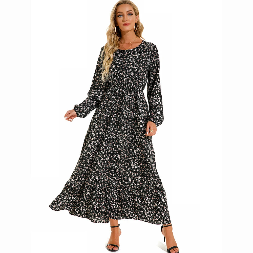 Women Maxi Dresses Sping Autumn Bohemian Casual Full Sleeve High Waist Beach Woman Chiffon Dresses Floral Vestidoes Long Dress - Seprincess