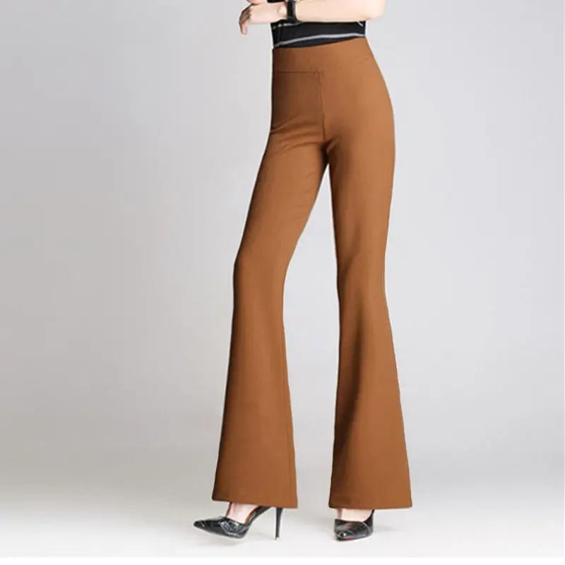 Women's Autumn Fashion Simplicity Solid Color Elastic Waist Flared Trousers Women Clothes Office Lady All-match Casual Pants