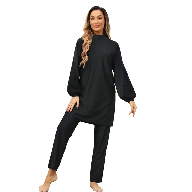 2024 Summer Dubai Modest Abaya 3 Piece Set Black Burkini Muslim Mujer Swimwear Women With Swim Cap Robe Femme Musulmane Clothing - Seprincess