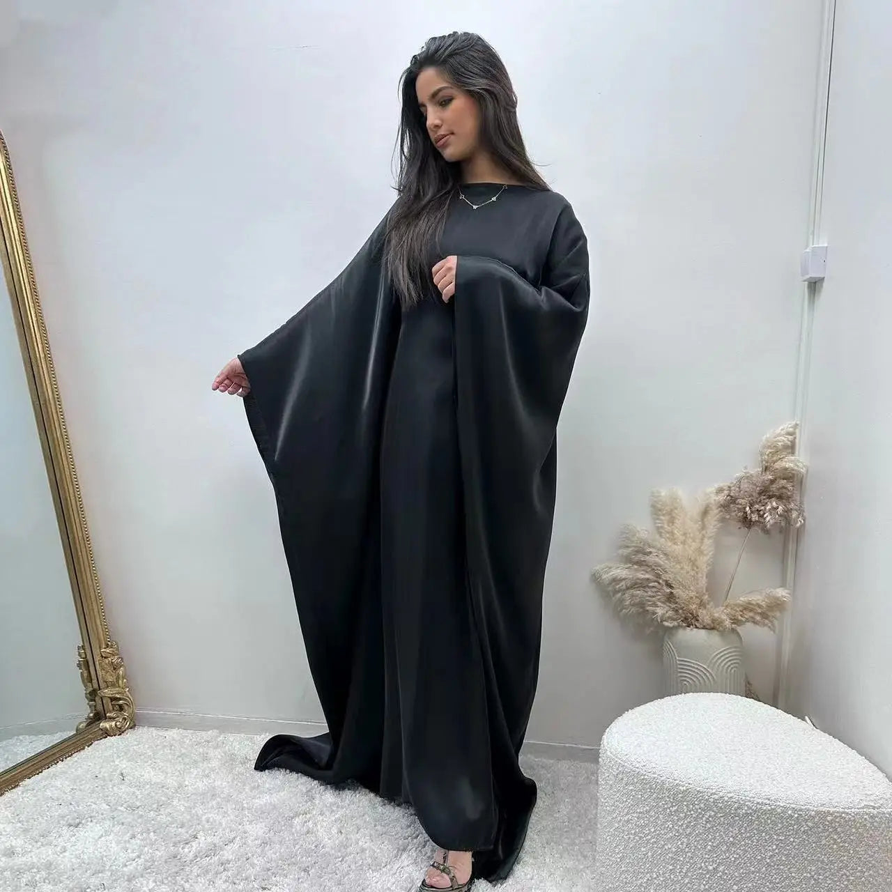 Fashion Shiny Bat sleeved Muslim Dress Robe Syari Female Full Length Butterflies Abaya Muslim Dress Worship Service Abaya wy2001 - Seprincess