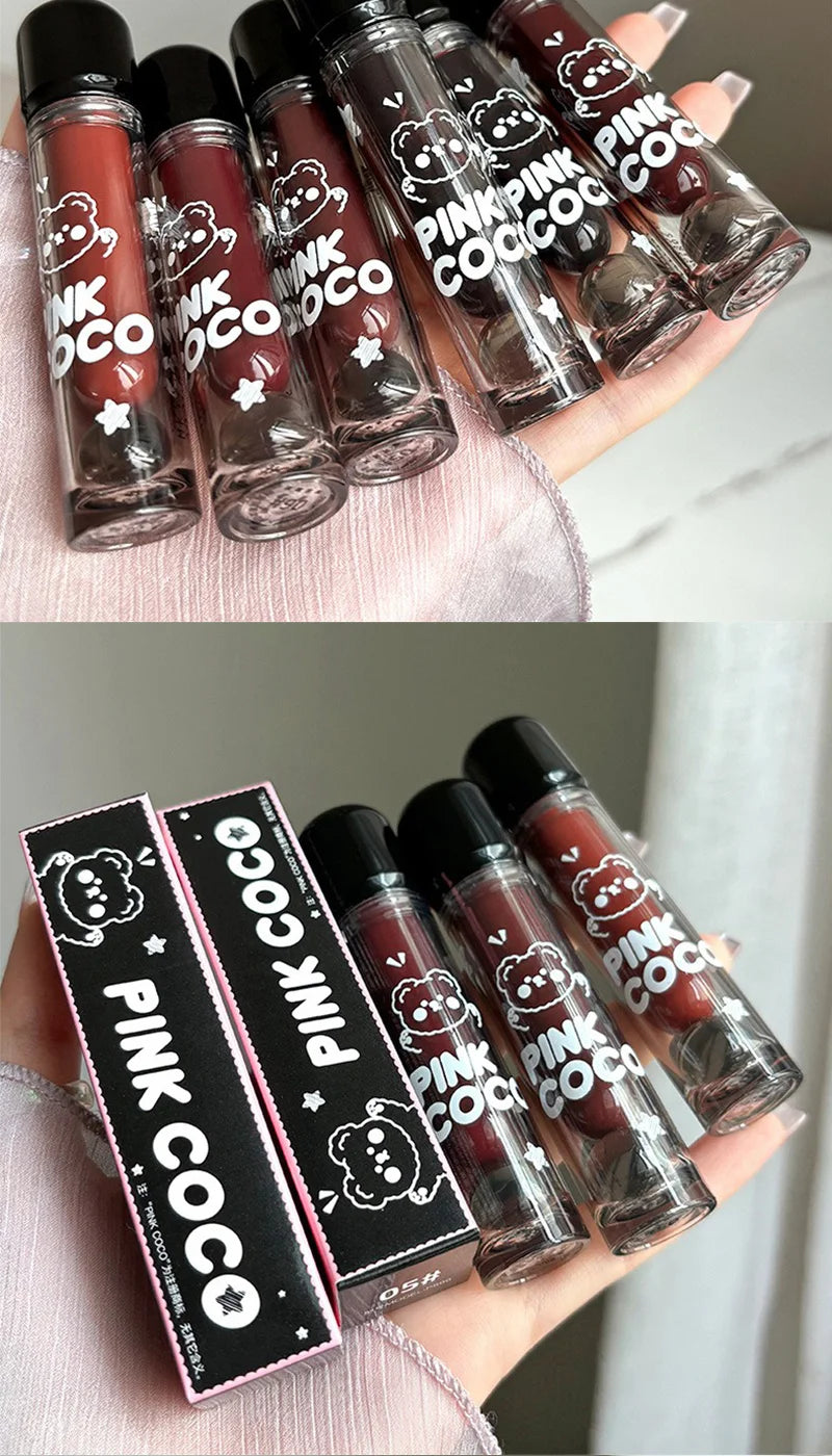 PINKCOCO Bear Doodle Mirror Lip Glaze — Long-Lasting Shiny Lip Gloss, Student-Friendly, Skin-Brightening Nude Lipstick - Seprincess