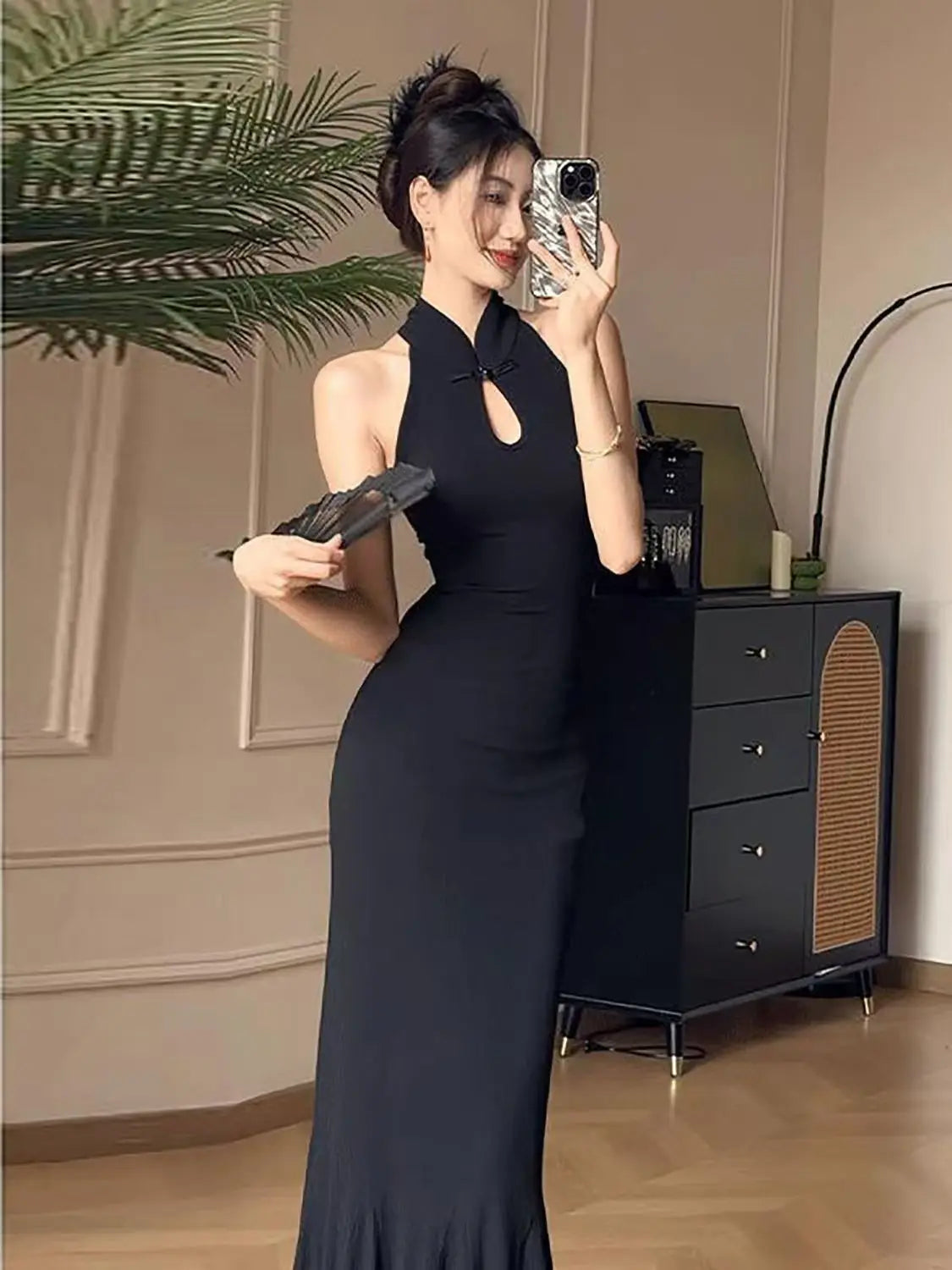 China Modern Woman Clothes Black Qipao Mermaid Long Cheongsam Evening Gown Chinese Traditional Dress Retro Asian Style Dress - Seprincess