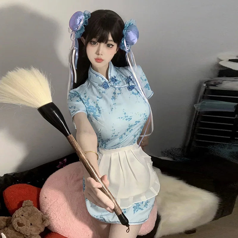 Sexy Chinese Women Cheongsam Cute Maid Role Play Outfit Apron Dress Uniform Kawaii Anime Little Chef Qipao Cosplay Costume - Seprincess