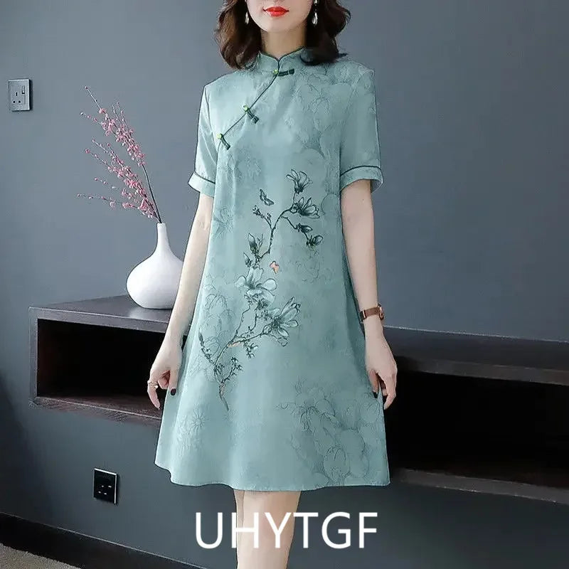 Large Size XL-5XL 2024 New Loose Fashion Modern Cheongsam Dress Women Short Sleeve Qipao Traditional Chinese Style Clothes 2492 - Seprincess