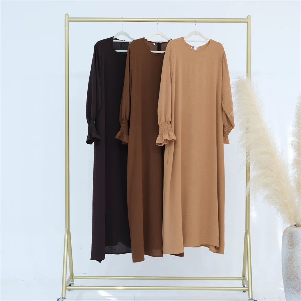 Eid Jersey Solid Modest Under Abaya Dubai 2024 Palestine Women Islamic Clothing Muslim Kaftan Inner Dresses Robe Femme Musulmane