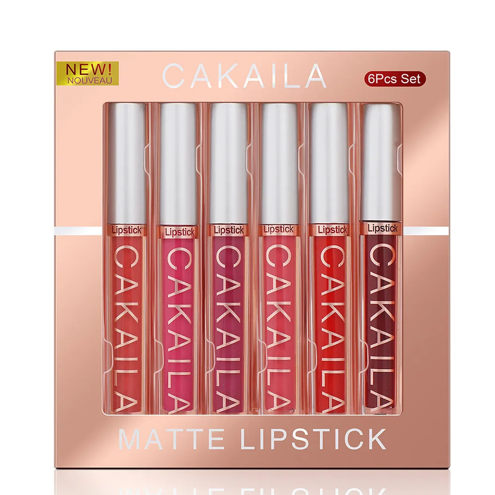 CAKAILA 6Pcs/Set Velvet Matte Lipstick 24HR Lasting Rich Matte Finish Liquid Lipstick Lip Gloss Nude Glaze Makeup Cosmetic - Seprincess