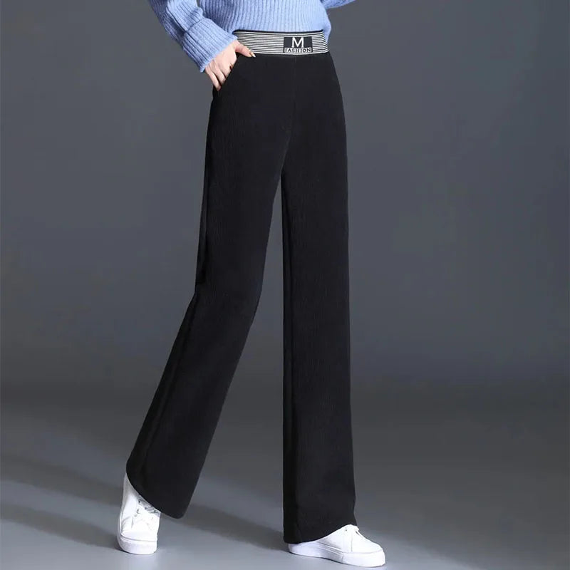 Autumn High Waist Women Corduroy Trousers Winter Thick Warm Wide Leg Pants Loose Fashion Streetwear Solid Straight Pants New