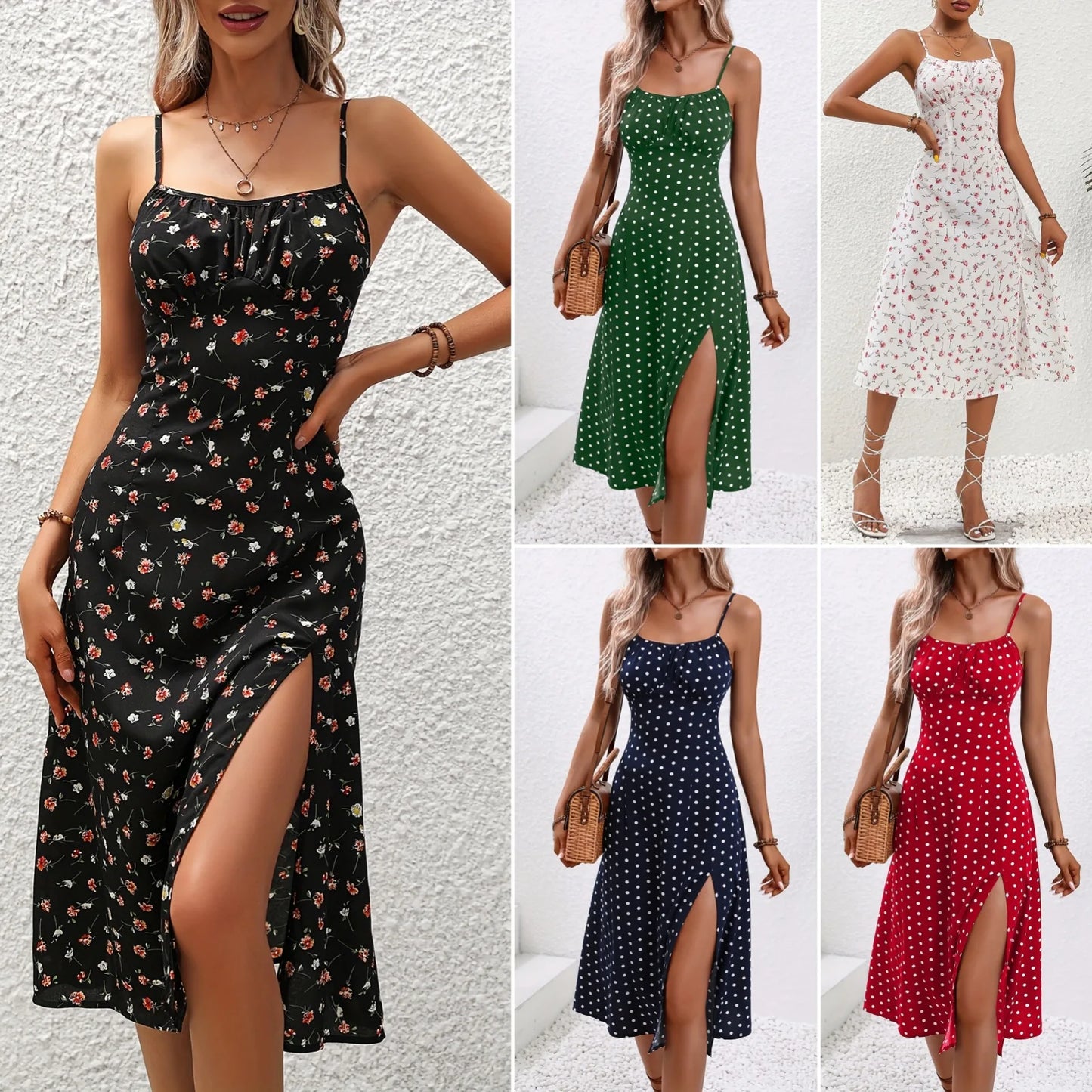 Summer Polka Dot Printed Womens Dresses Elegant Square Neck Sleeveless Sexy Chiffon Long Dress Beach Holiday Vestidos Lady Robe - Seprincess