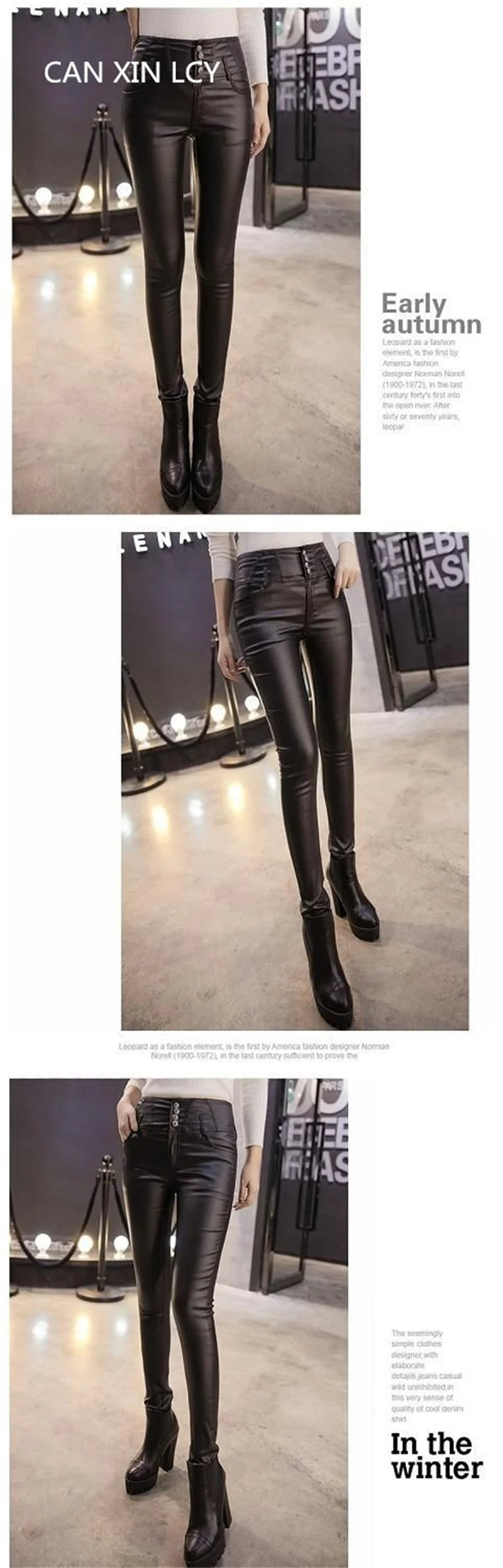 Autumn Winter New High Waist Stretch Leather Leggings Thick Female Faux PU Leather Pants Sexy Push Up Slim Tights Fleece Trouser