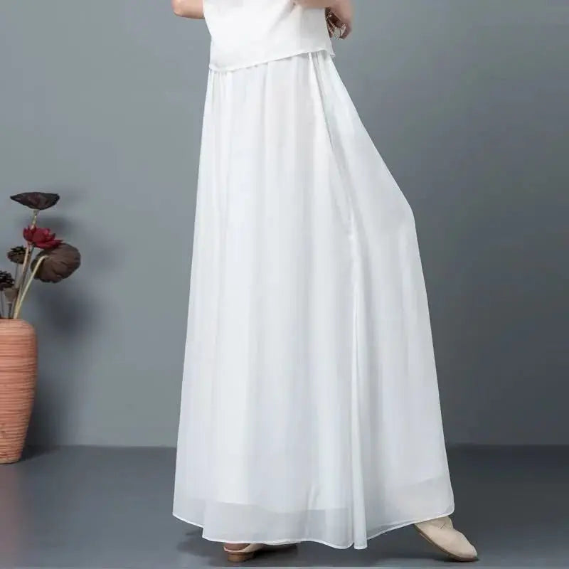 Women Chinese Classical Dance Clothing Female Elegant Trousers Practiice Clothes Modern Elastic Waist Ethnic Pants White Black - Seprincess