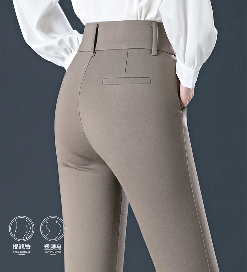 Black Women's Micro Flare Pants, High Waist Elastic Slim Trousers, Fashion Casual Pant, Asian Size 27-32, Gray Khaki Available