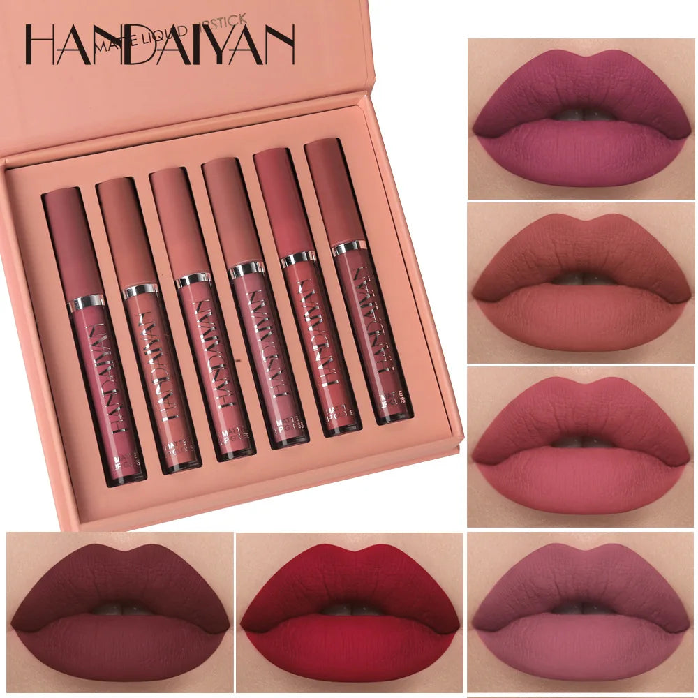 HANDAIYAN 6Pcs Liquid Velvet Matte Lip Gloss Red Lipstick Nude Makeup Women Long Lasting Waterproof Beauty Cosmetics - Seprincess